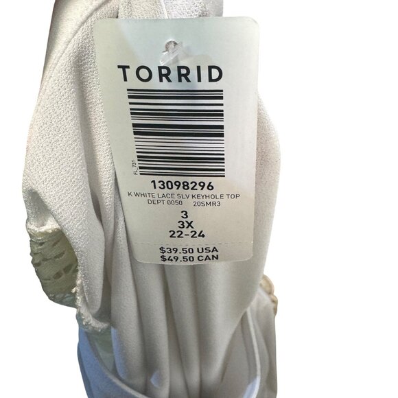 Torrid White Lace Sleeve Keyhole Top 3X Polyester Spandex Blend - Picture 6 of 8